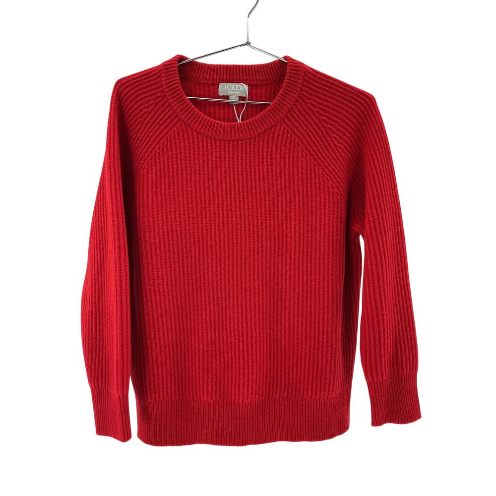 J.Crew Ribbed Cashmere Oversized Red Crewneck Size XS Sweater - Picture 2 of 4